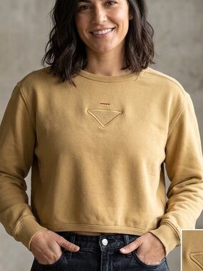 Ton Sur Ton Mustard Tan Cropped Cotton Sweatshirt Embroidered Triangle Small